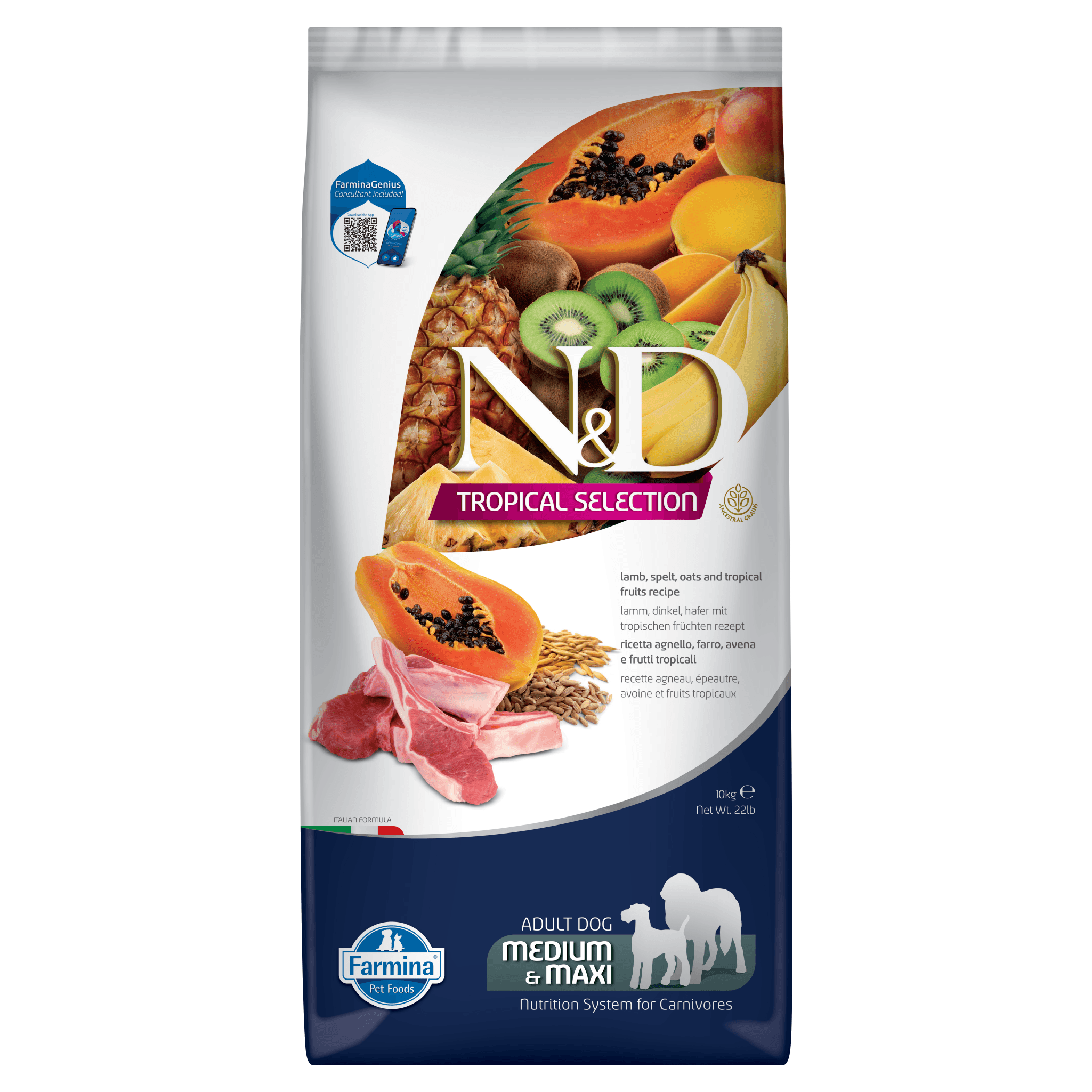 N&D Tropical Lamb ADULT Medium & Maxi Kibble Size Dry Dog Food 10kg